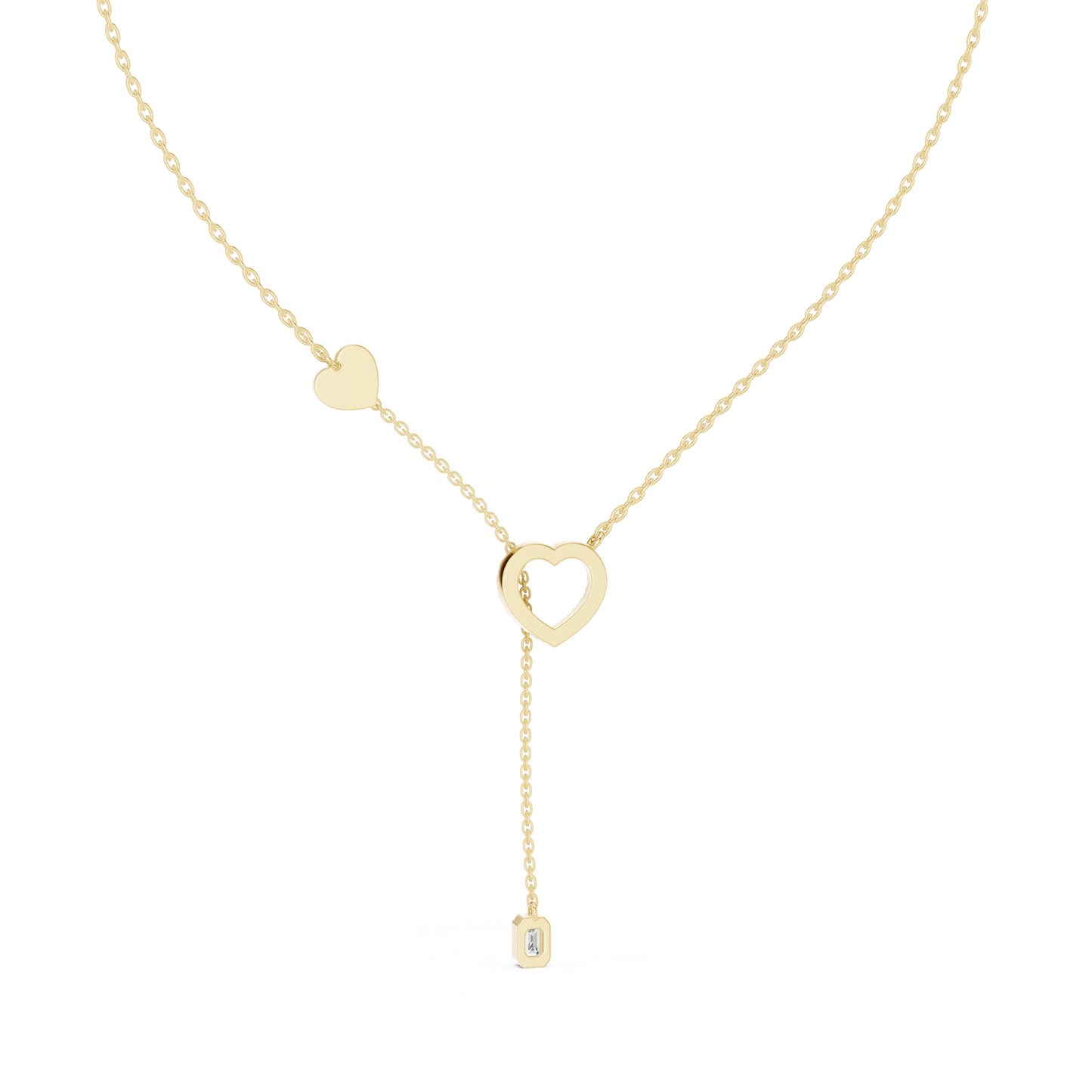Double Heart Y Necklace with Lab Diamond – Romantic Lariat Chain for Women | Love Pendant for Rich & Classy Gifting