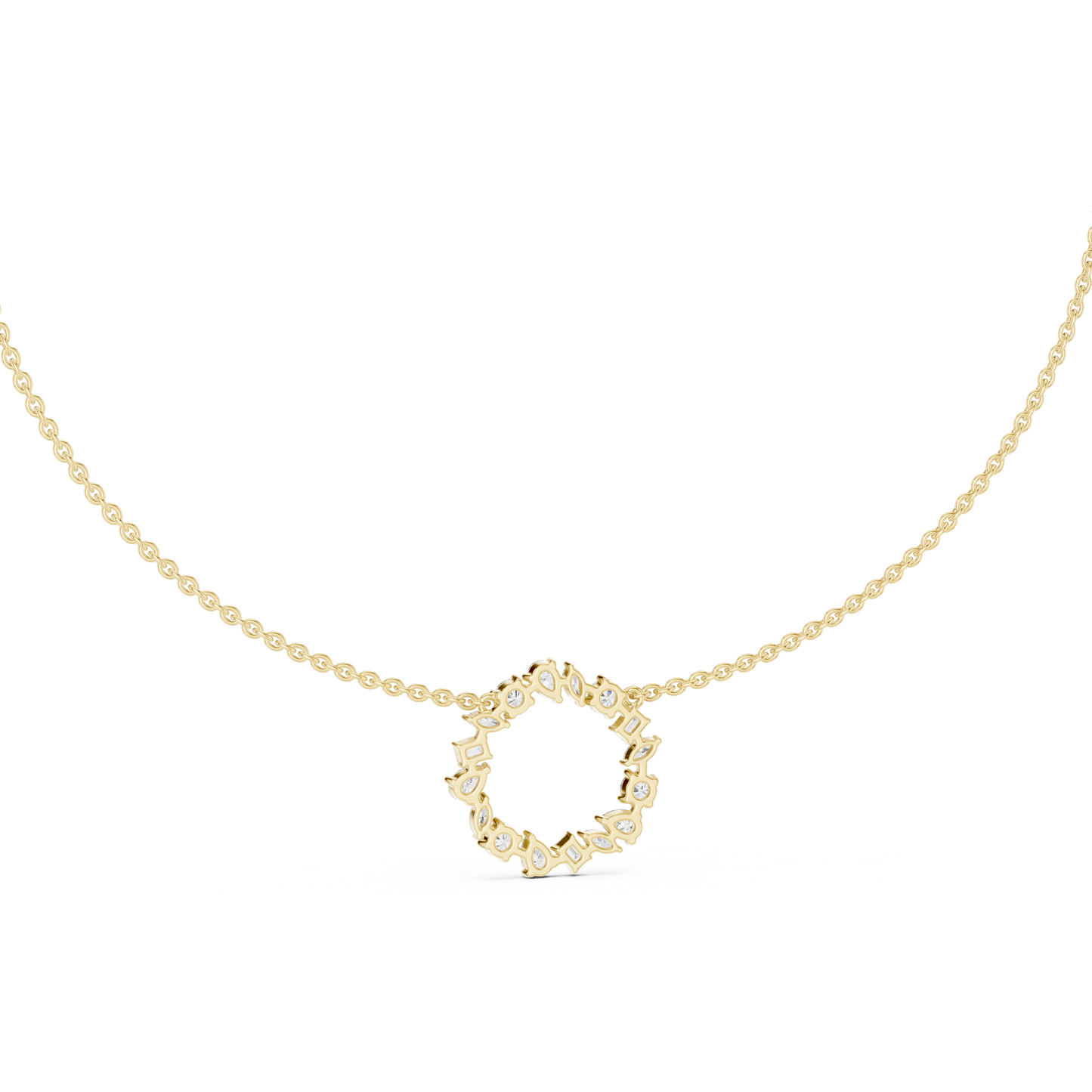 Celestial Circle Necklace with Multi-Shape Lab Grown Diamonds – Luxe Modern Pendant for Women