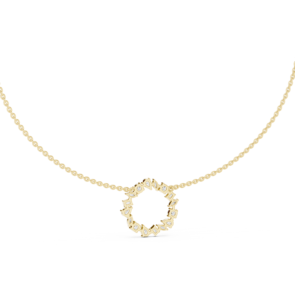 Celestial Circle Necklace with Multi-Shape Lab Grown Diamonds – Luxe Modern Pendant for Women