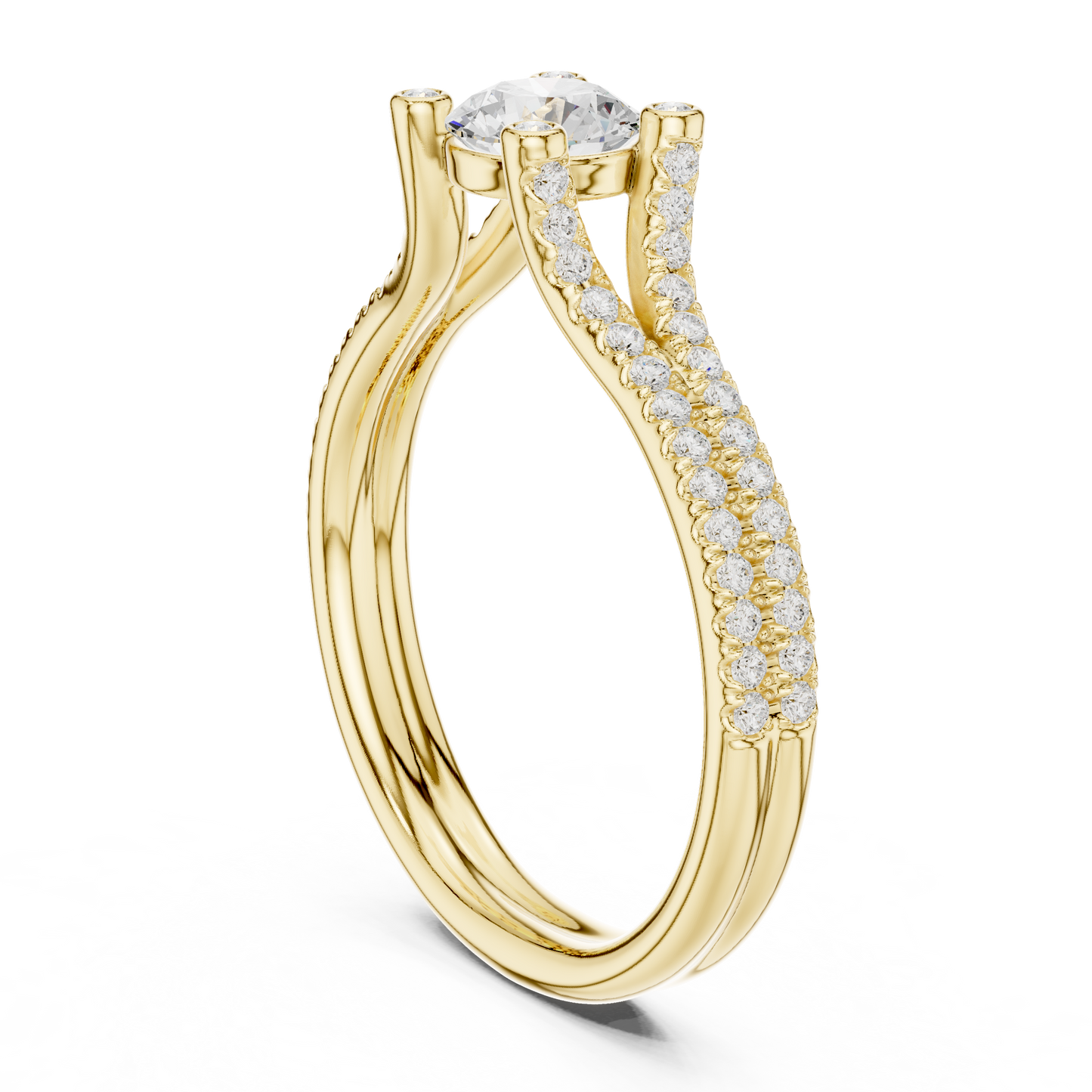 Crowned Radiance 1 Carat Round Lab Diamond Split Cathedral Engagement Ring