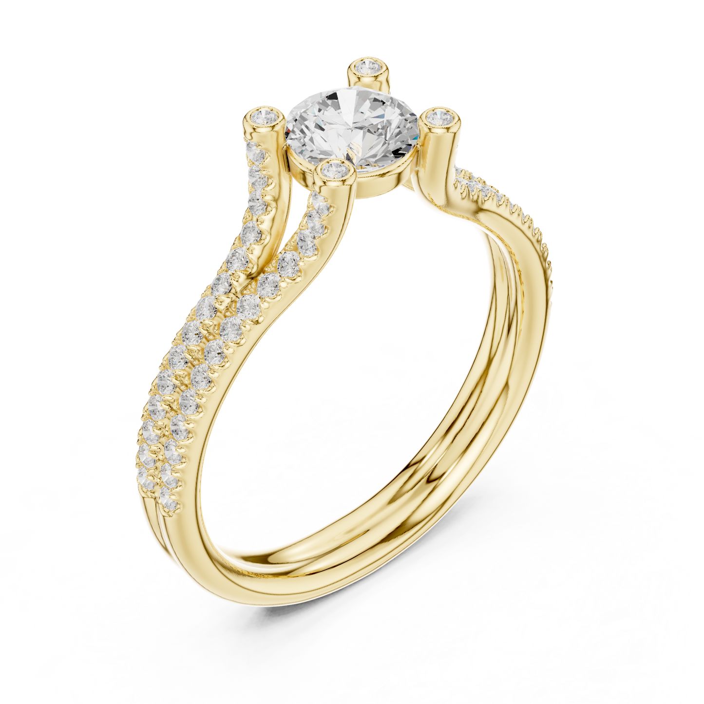 Crowned Radiance 1 Carat Round Lab Diamond Split Cathedral Engagement Ring