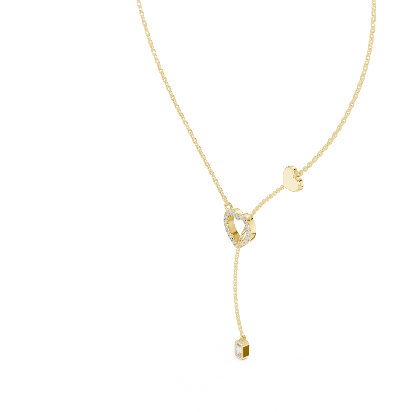 Double Heart Y Necklace with Lab Diamond – Romantic Lariat Chain for Women | Love Pendant for Rich & Classy Gifting