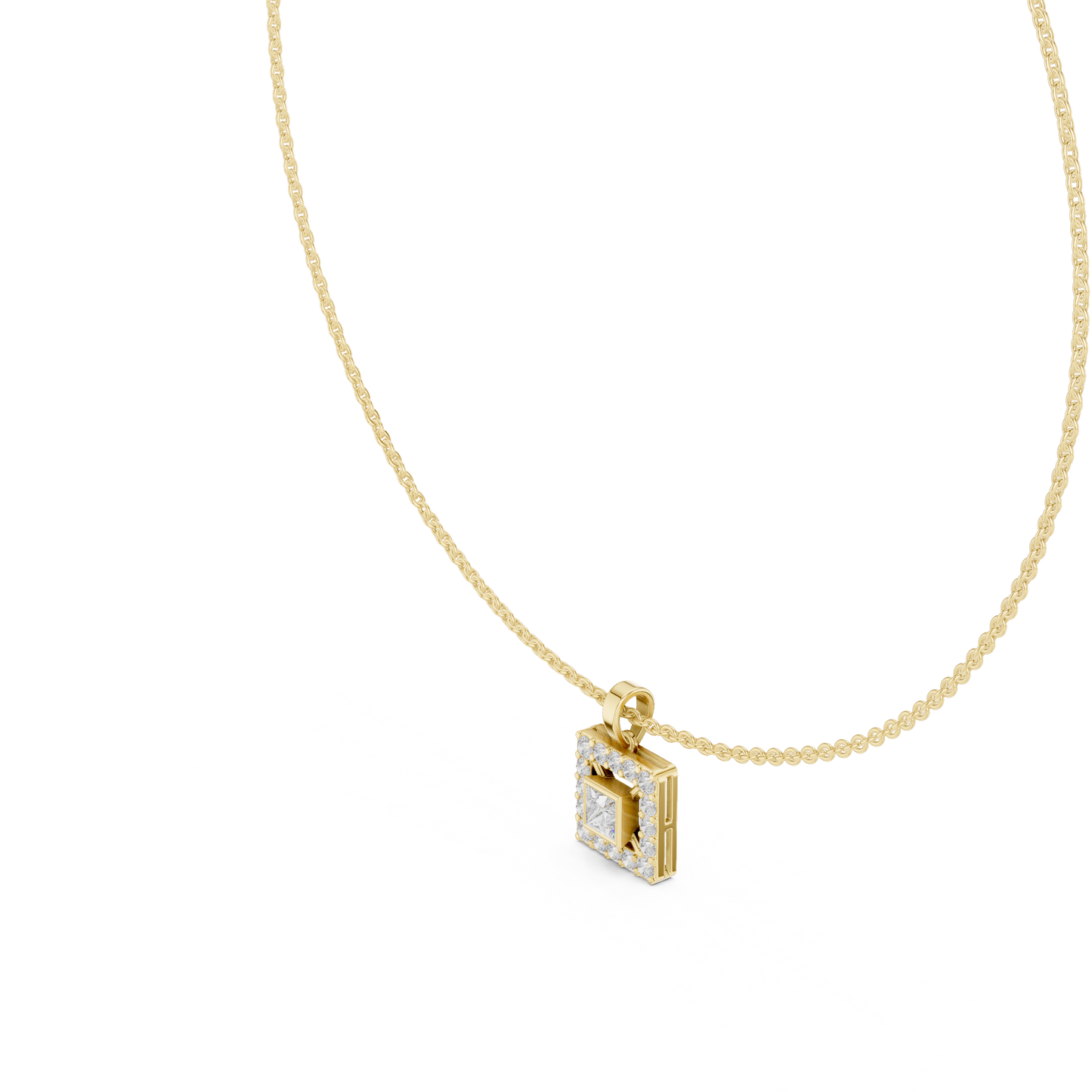 Royal Minimalism Halo Princess Pendant Necklace in Lab Diamonds