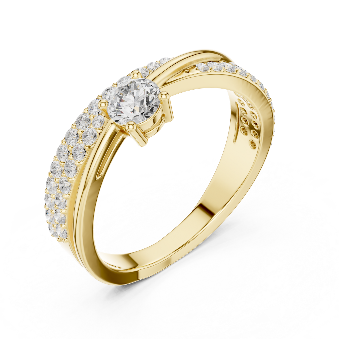 Celestial Cross Round Lab Diamond Split Shank Engagement Ring