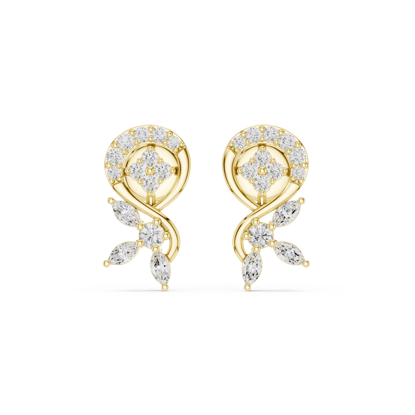 Paisley Leaves Lab Diamonds Stud Earrings