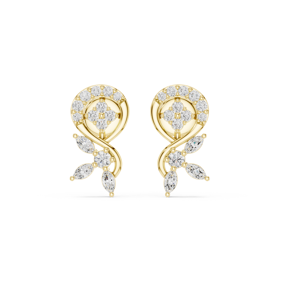 Paisley Leaves Lab Diamonds Stud Earrings