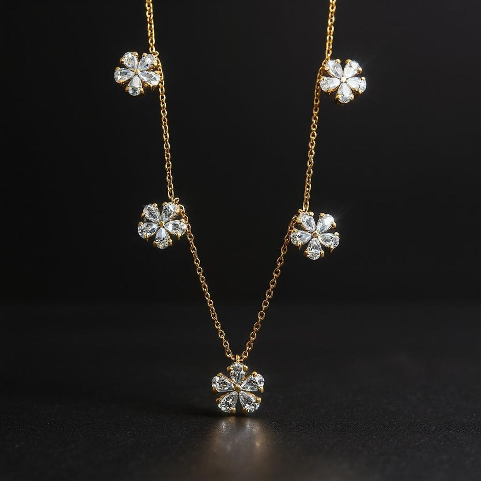 Enchanting Pear Shape Floral Lab Diamond Pendant Necklace