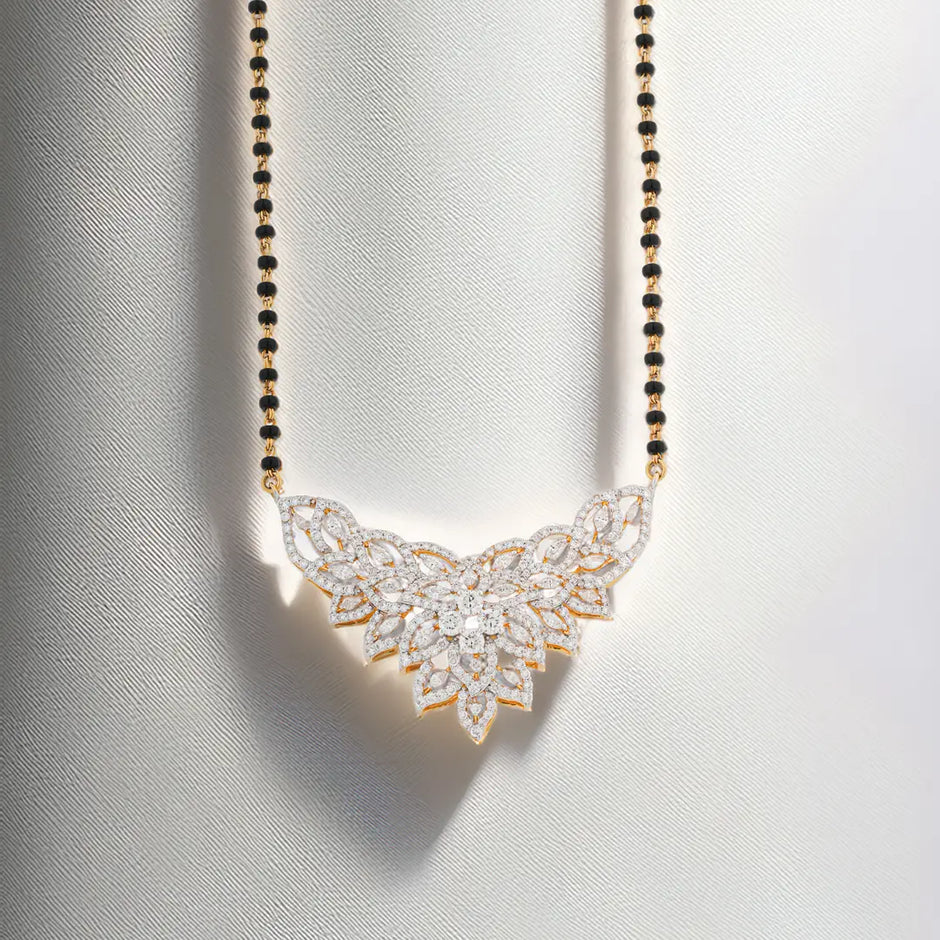 Classic Mixed-Cut Diamond Black-Bead Mangalsutra Necklace