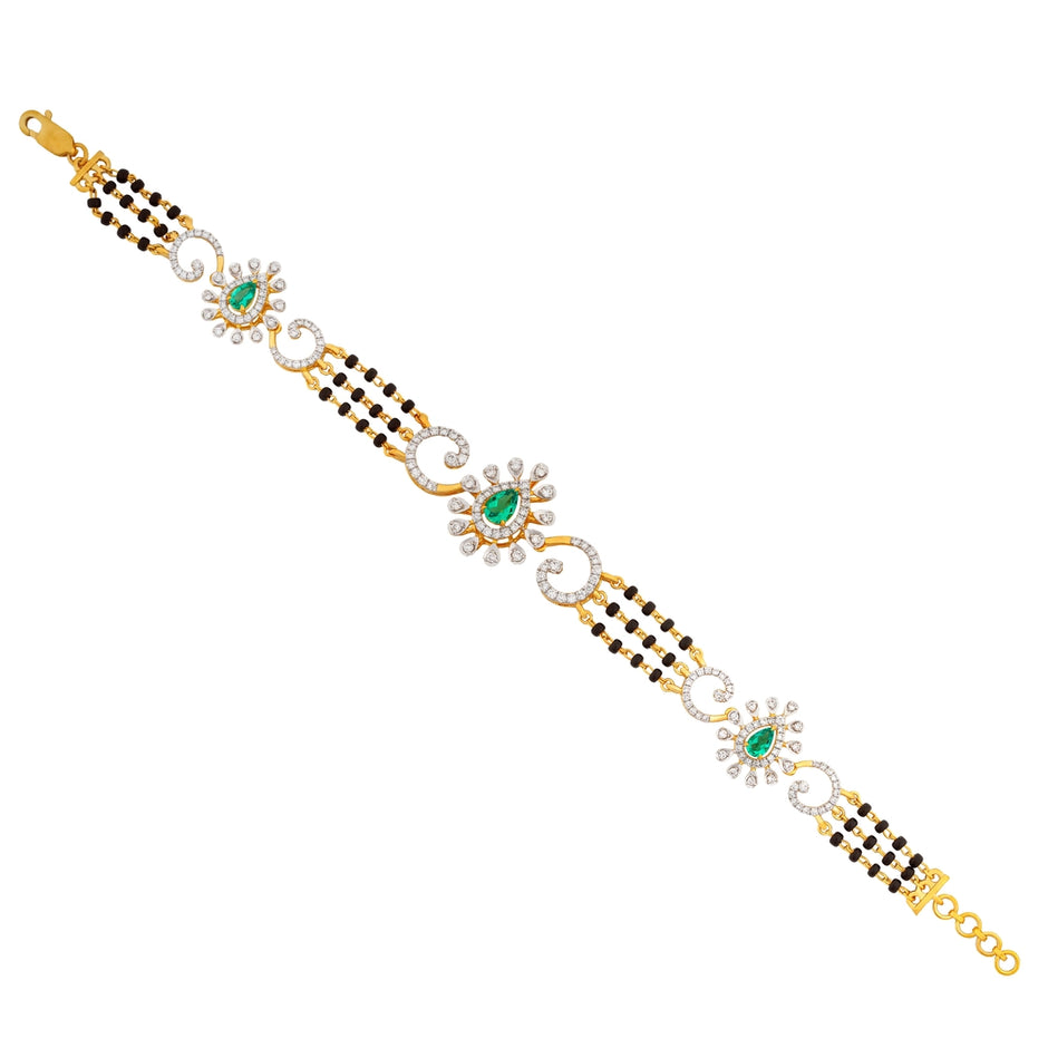 Colourstone Accent Round Diamond Black-Bead Mangalsutra Bracelet