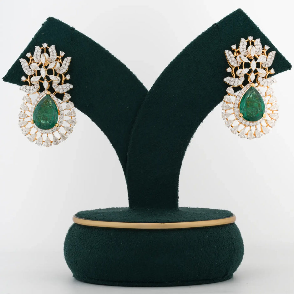 Verdalia Pear Green Gemstone Floral Halo Diamond Statement Earrings