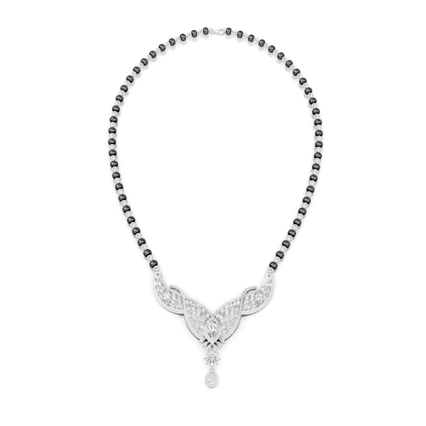 V-Wing Sparkling Lab Diamond Mangalsutra Pendant With Chain For Parties And Function
