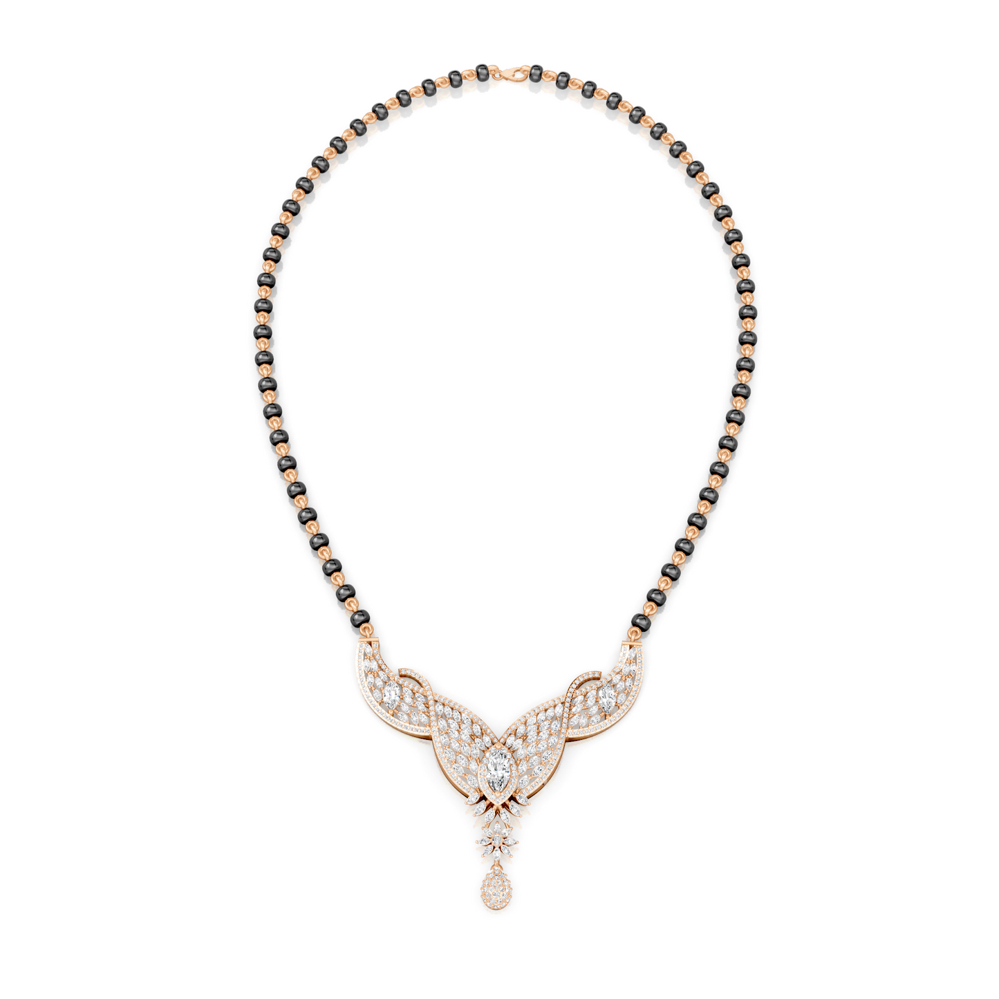 V-Wing Sparkling Lab Diamond Mangalsutra Pendant With Chain For Parties And Function