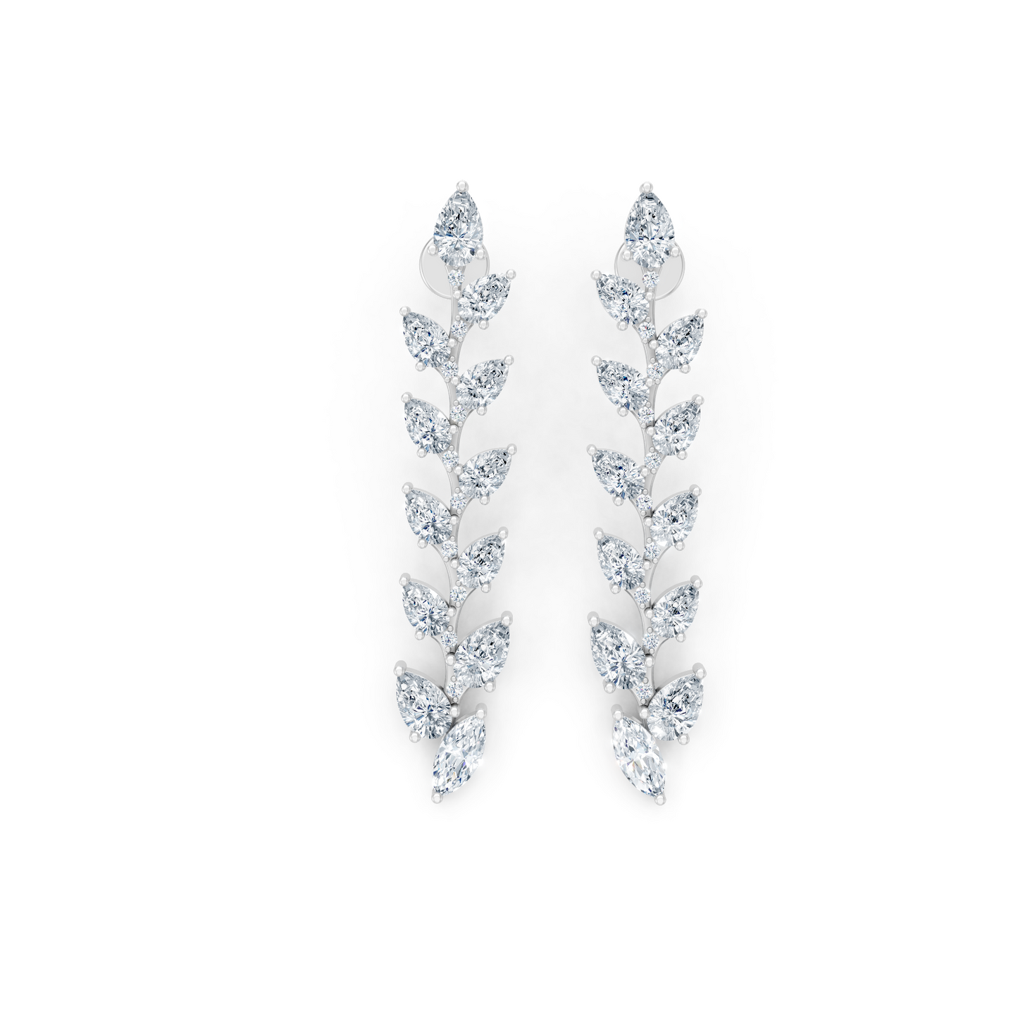 Leaf Design Long Drop Lab Diamond Earrings
