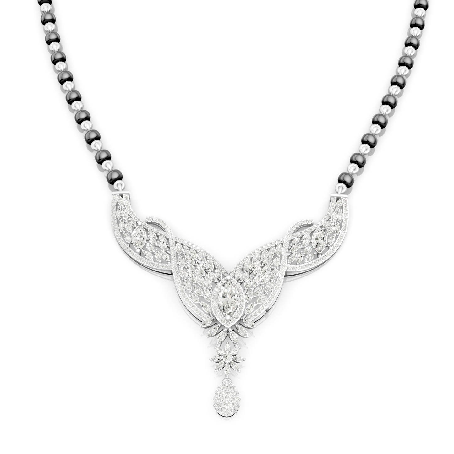 V-Wing Sparkling Lab Diamond Mangalsutra Pendant With Chain For Parties And Function