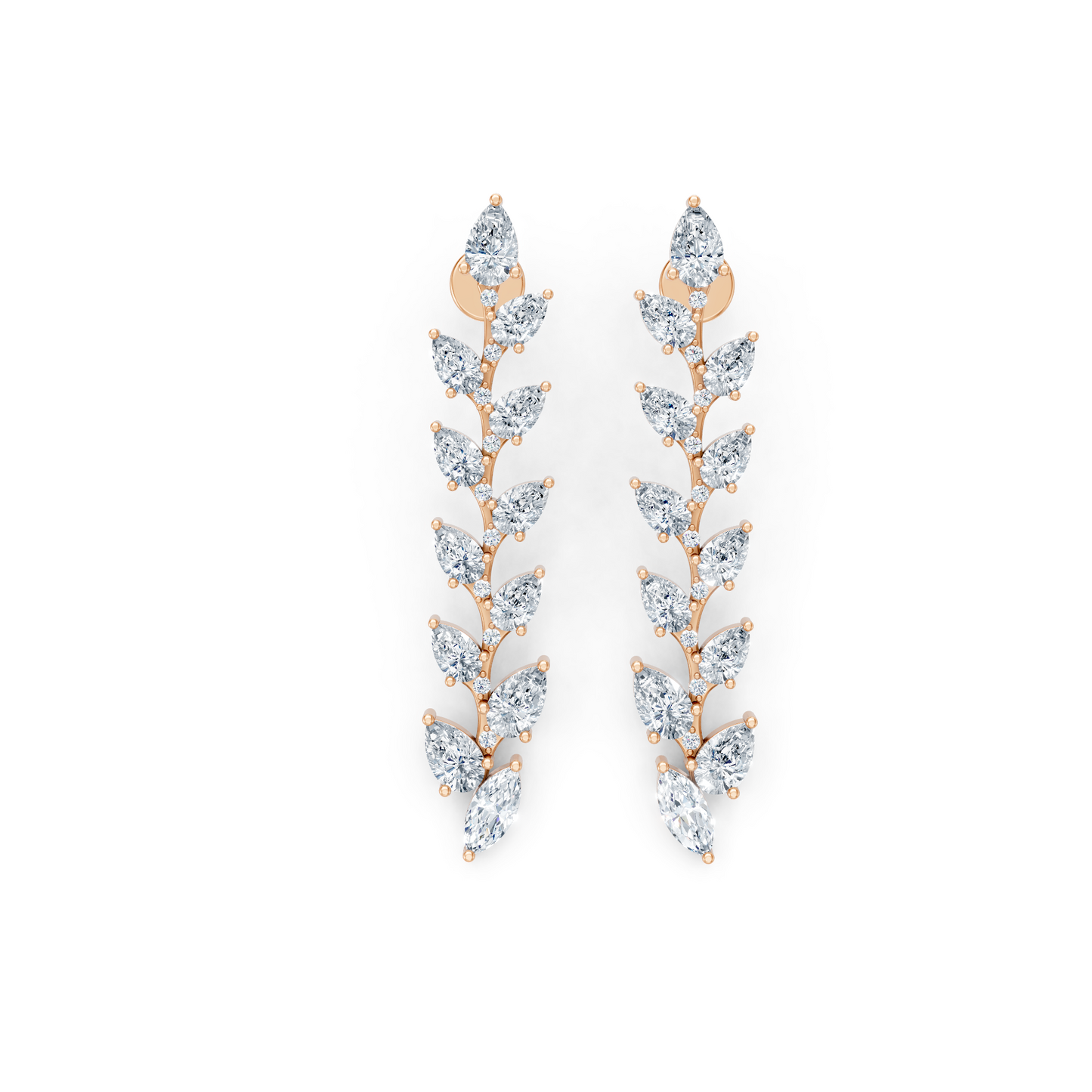 Leaf Design Long Drop Lab Diamond Earrings