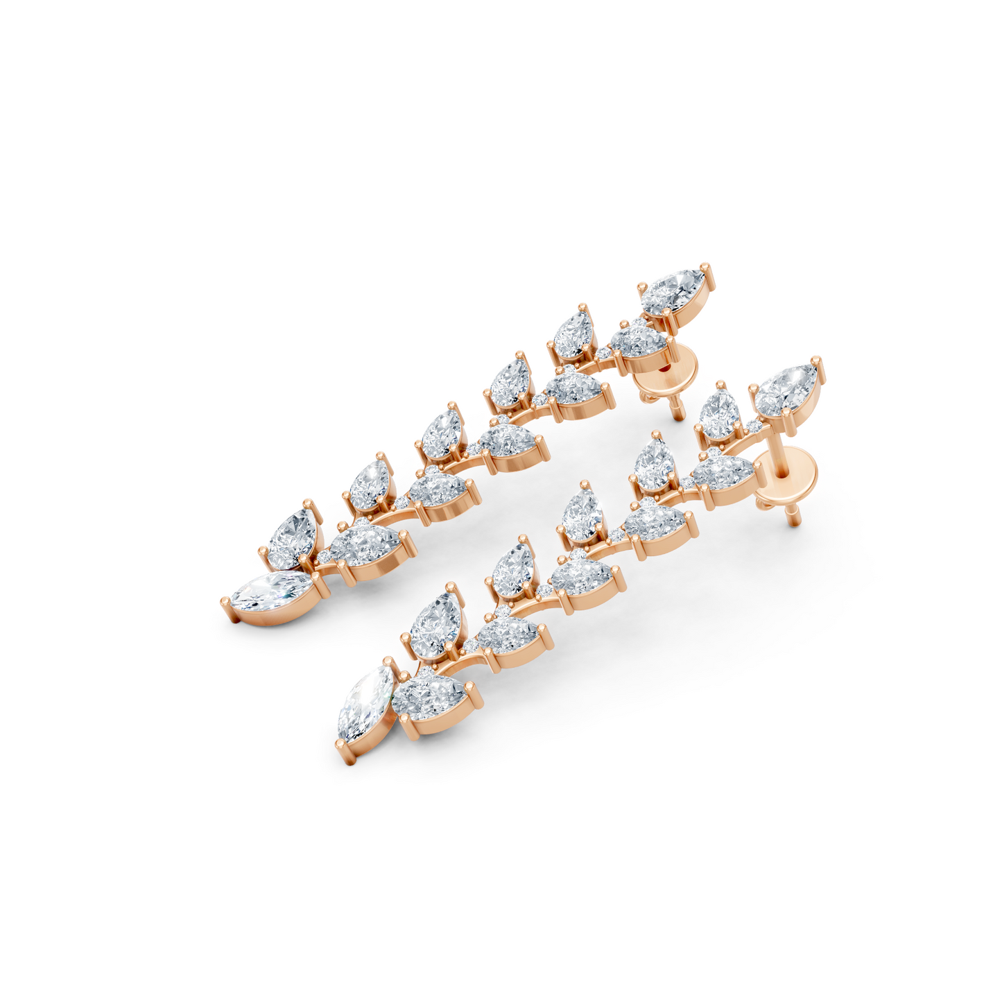Leaf Design Long Drop Lab Diamond Earrings