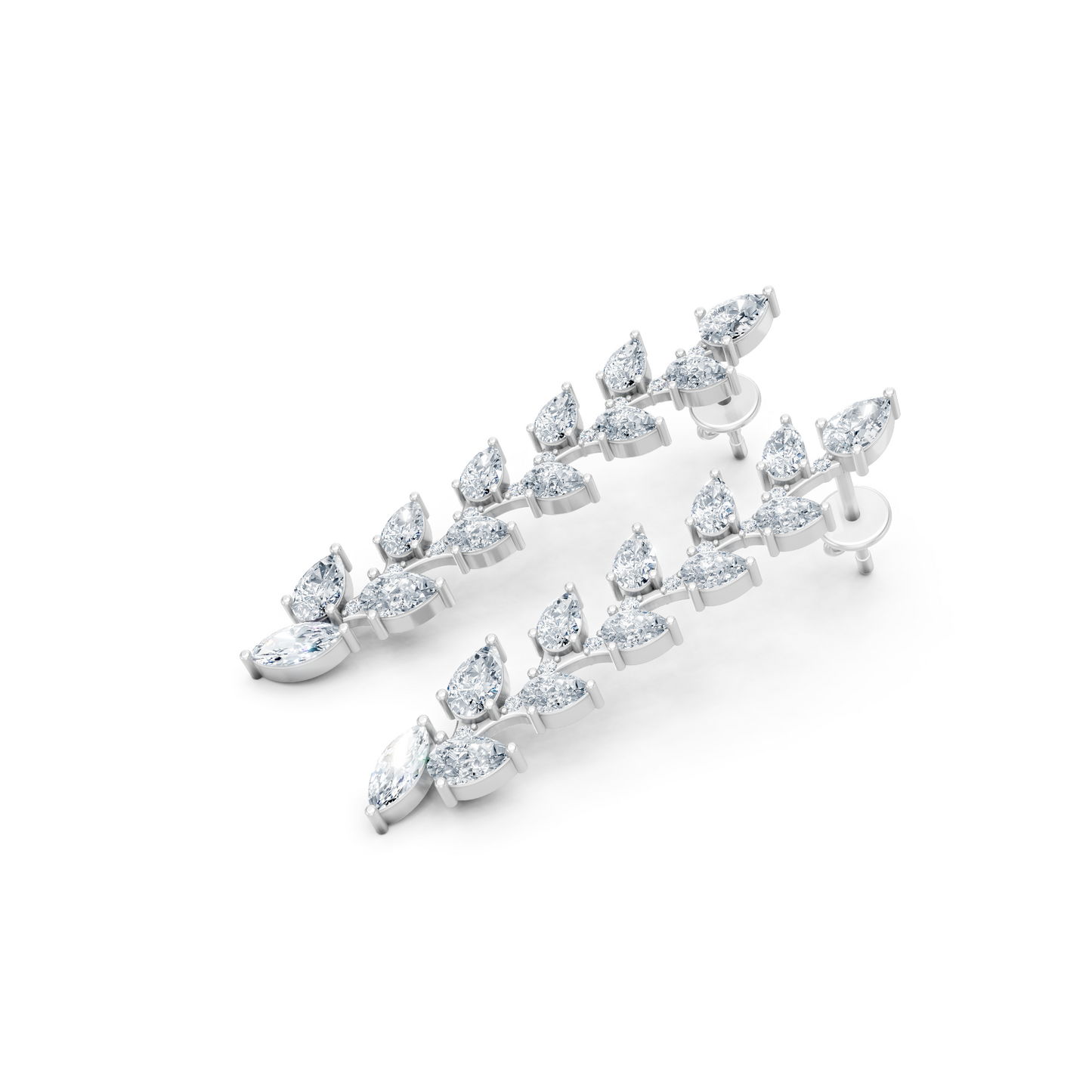 Leaf Design Long Drop Lab Diamond Earrings