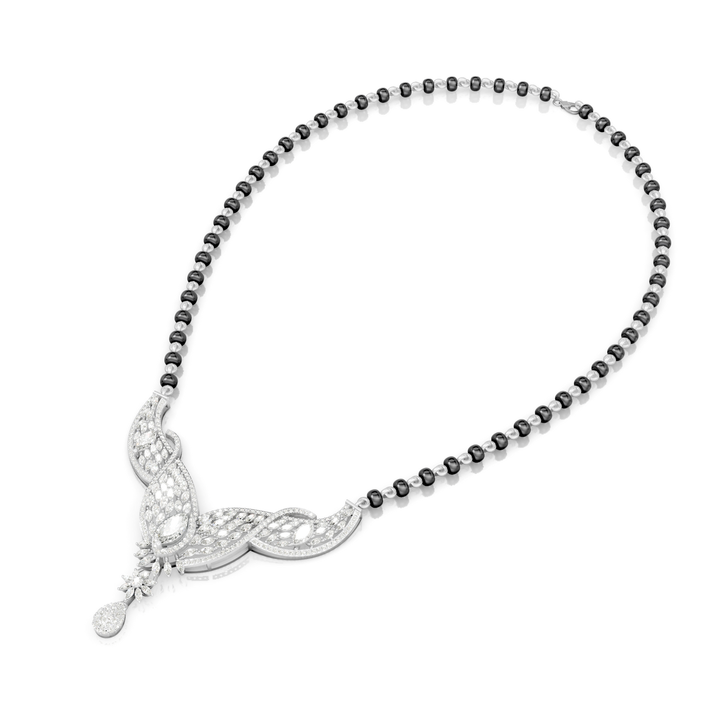 V-Wing Sparkling Lab Diamond Mangalsutra Pendant With Chain For Parties And Function