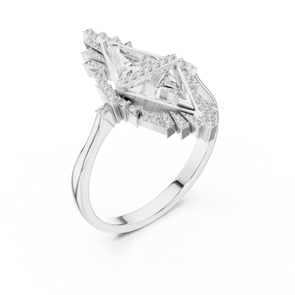 Lozenge Shape Glistening Lab Diamond Ring For Women