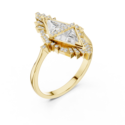 Lozenge Shape Glistening Lab Diamond Ring For Women