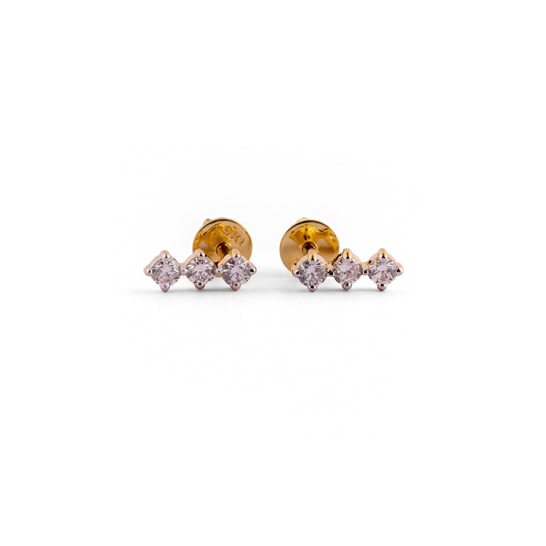 Tria Élise Graduated Three-Stone Linear Diamond Drop Earrings – view 3