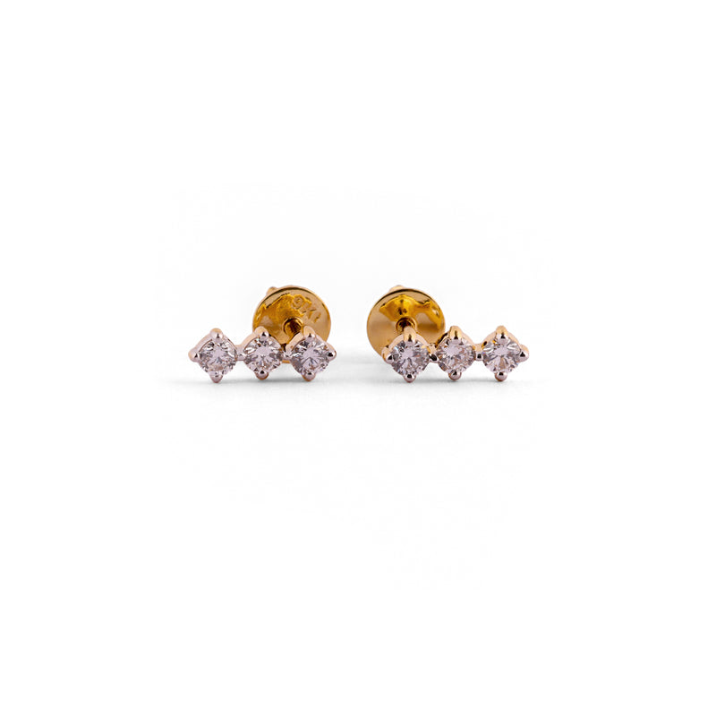 Tria Élise Graduated Three-Stone Linear Diamond Drop Earrings – view 3