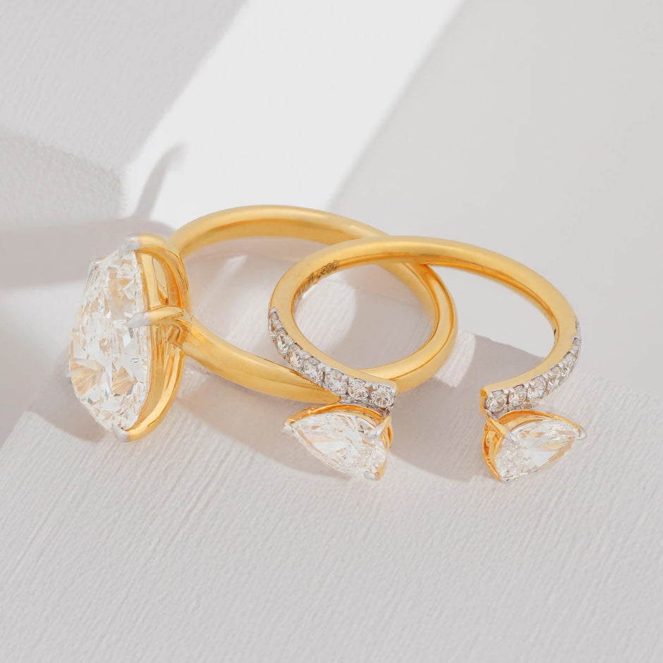 Celestine Pear Solitaire & Bypass Ring Set — set view