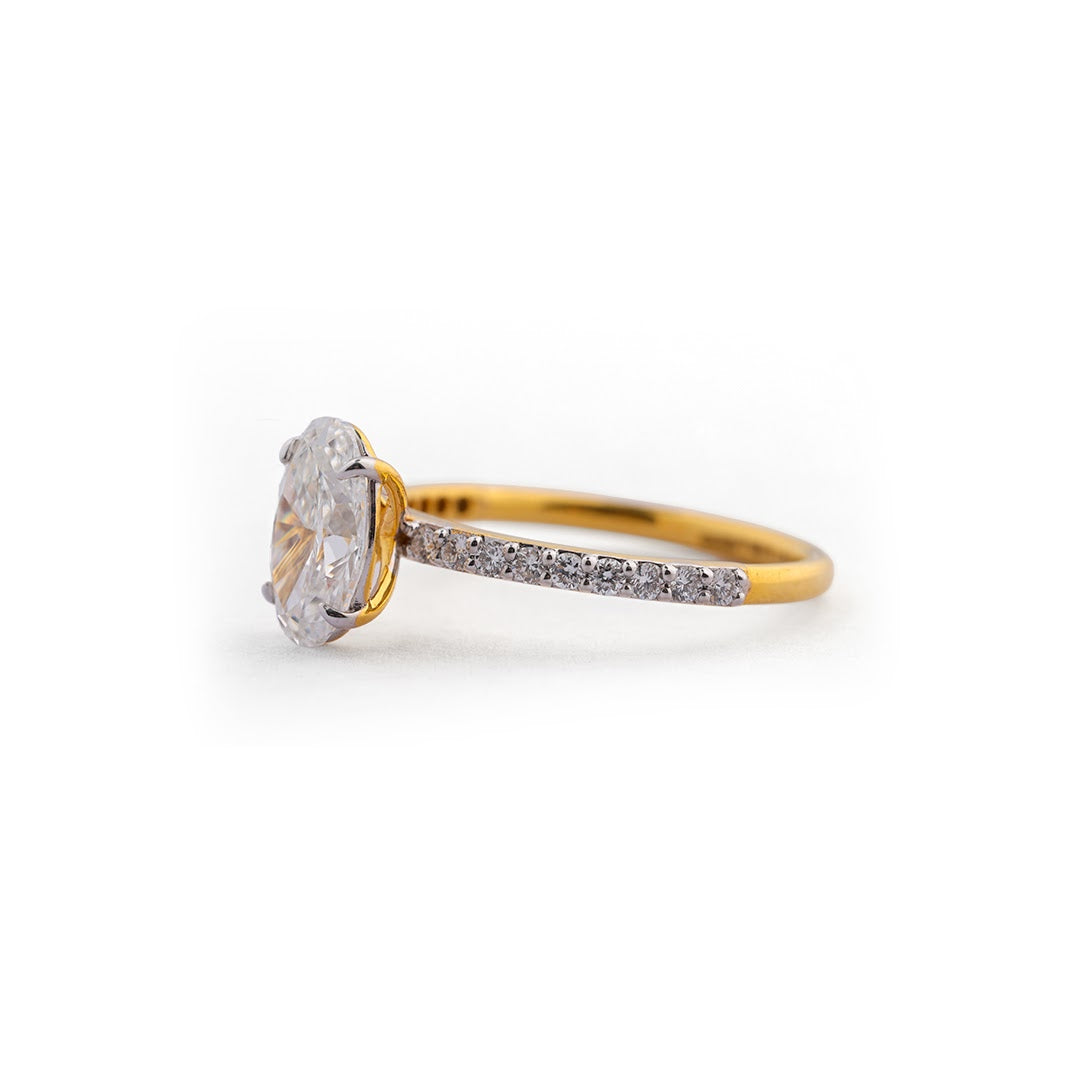 Oval Pavé Shoulder Lab-Grown Diamond Ring - angled view