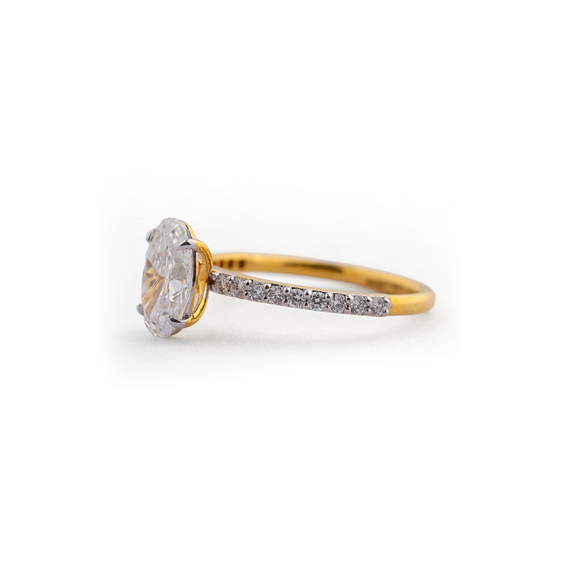Oval Pavé Shoulder Lab-Grown Diamond Ring - angled view