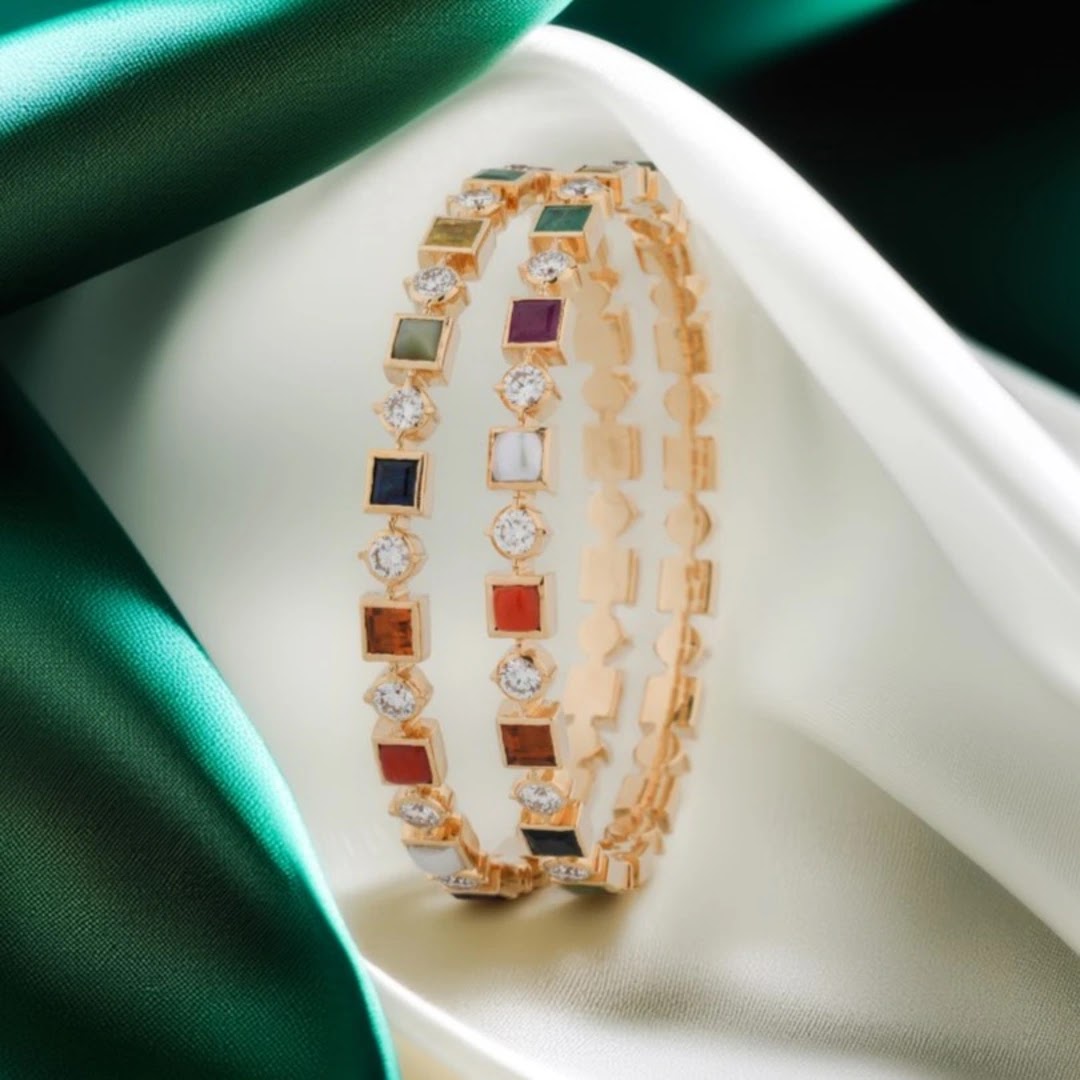 7.09 Ct Round Lab-Grown Diamond with 18.54 Ct Lab-Grown Colourstone Bangle — view 1