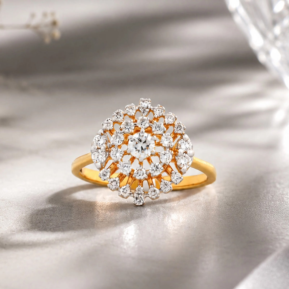 Rosette Floral Cluster Diamond Ring — editorial view