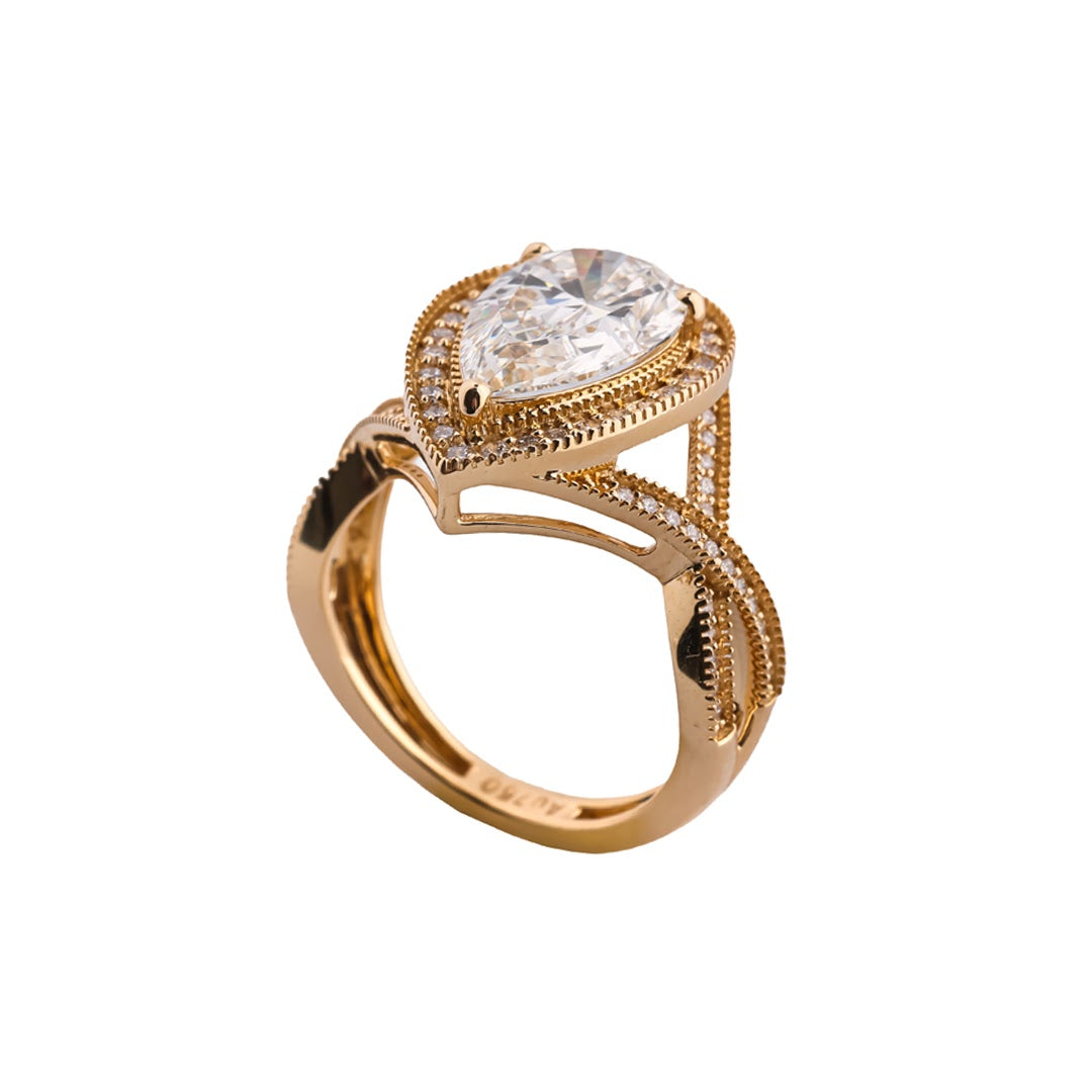 Regency Pear Double-Halo Milgrain Ring — view 5