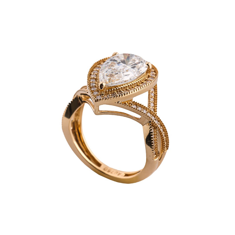 Regency Pear Double-Halo Milgrain Ring — view 5