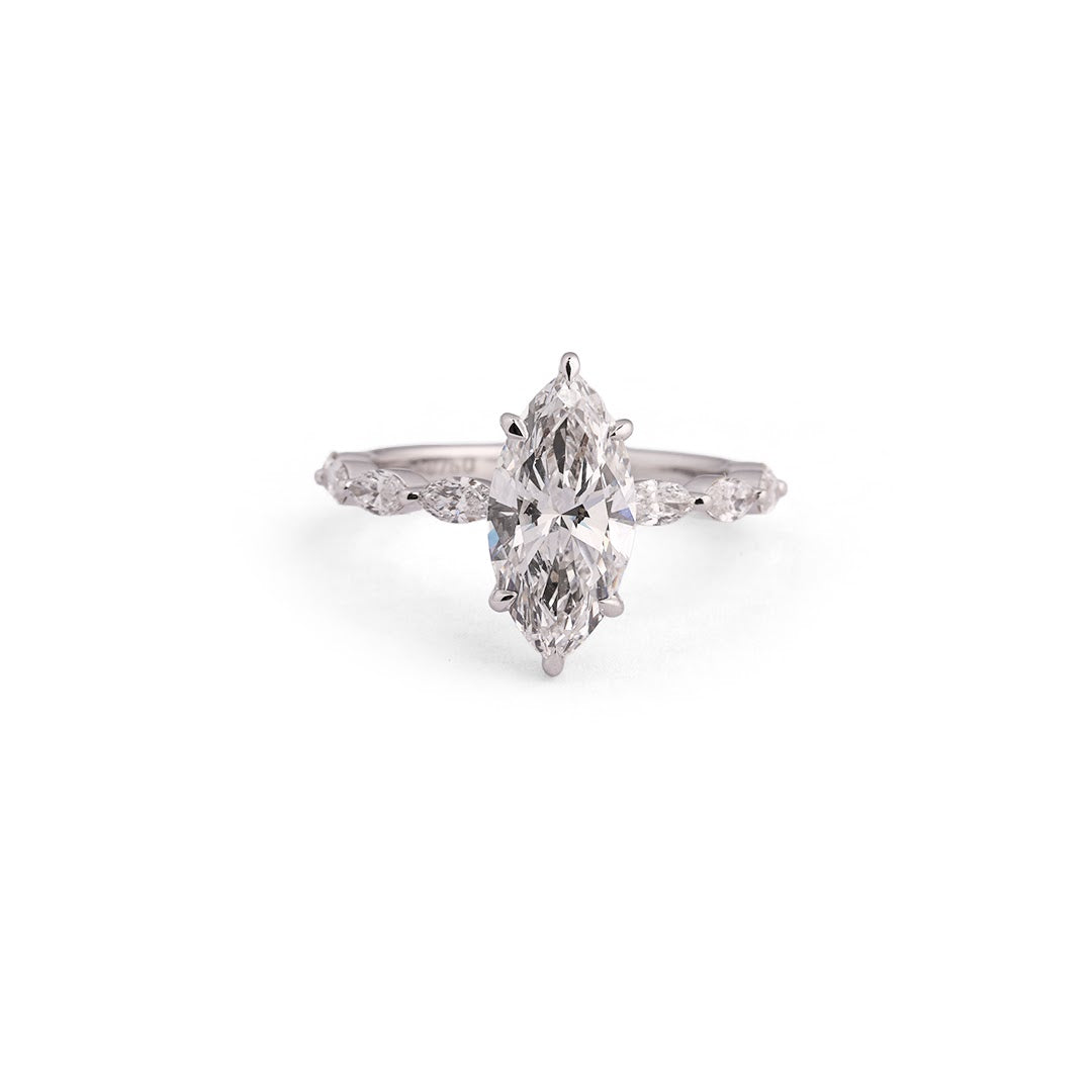 Marquise Contour Lab-Grown Diamond Ring Set - angled view