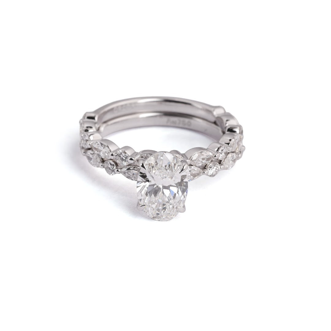 Oval Contour Lab-Grown Diamond Ring Set - worn view