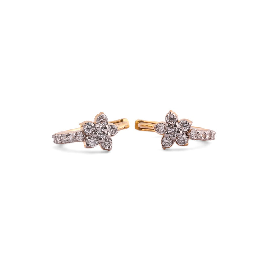 Florielle Grace Floral Cluster & Pavé Diamond Huggie Earrings