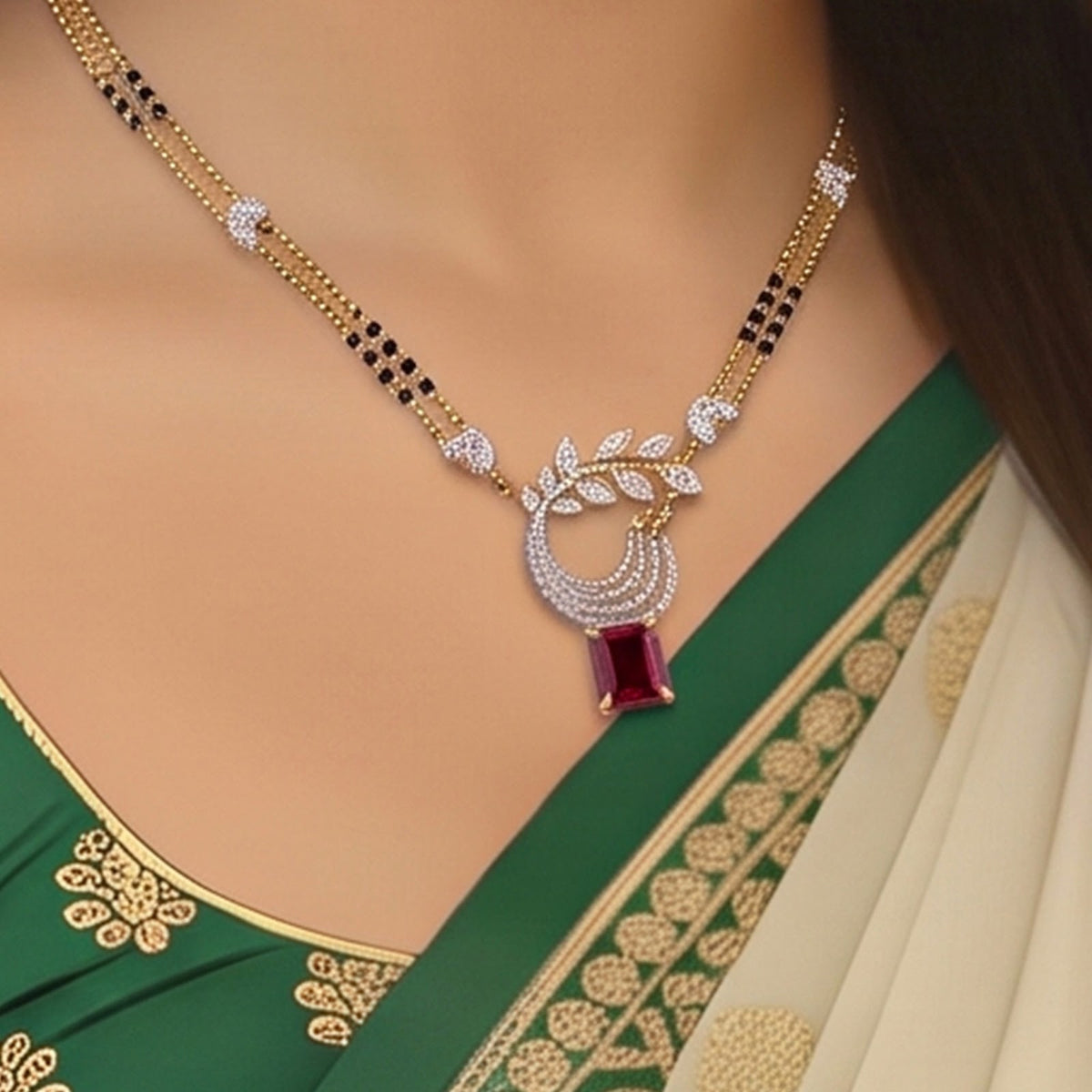 2.79 Carat Lab-Grown Diamond Mangalsutra with Black Beads and Colour Stones for Women - view 2