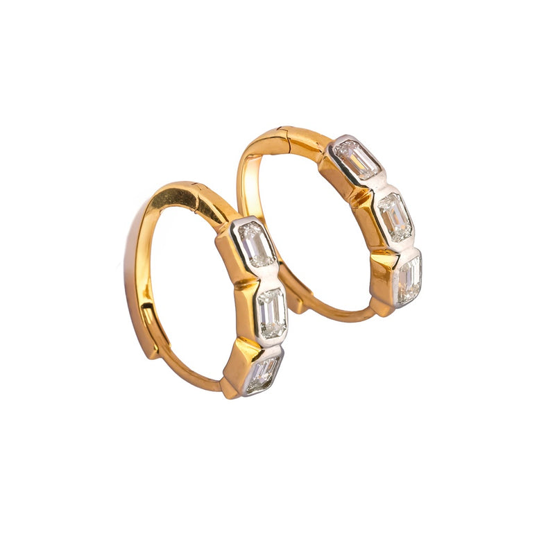 Decora Élan Triple Emerald Line Diamond Huggie Earrings – view 2