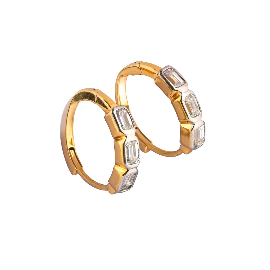 Decora Élan Triple Emerald Line Diamond Huggie Earrings – view 2
