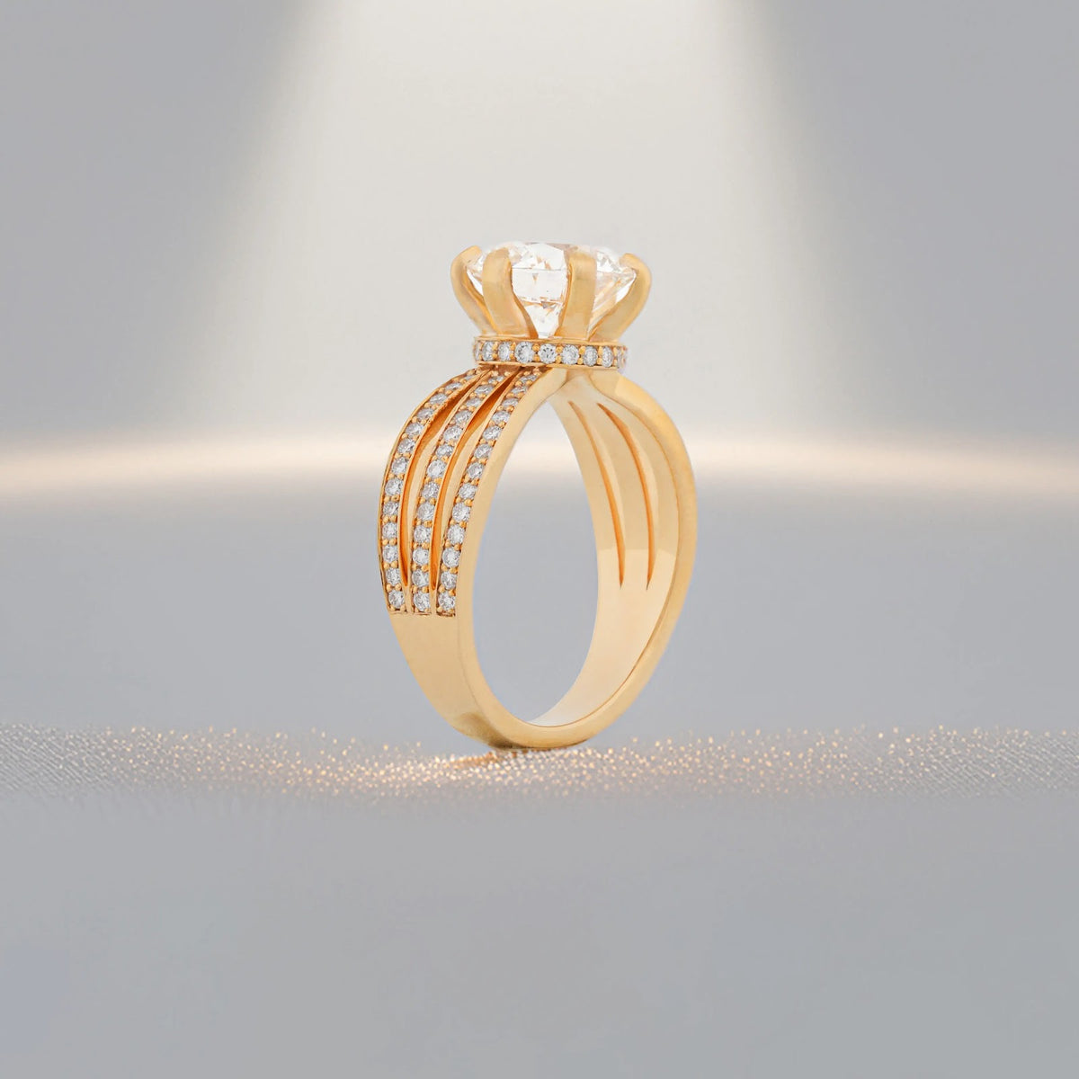 Regalia Round Triple-Row Split-Shank Ring — profile view