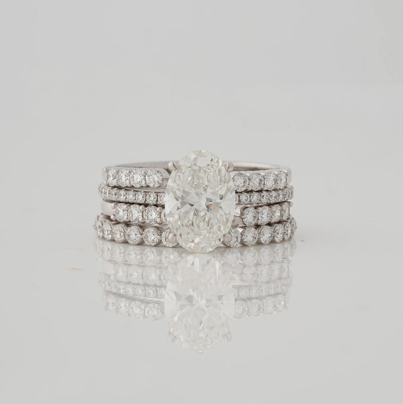 Oval Diamond and Emerald Stacked Ring - front view