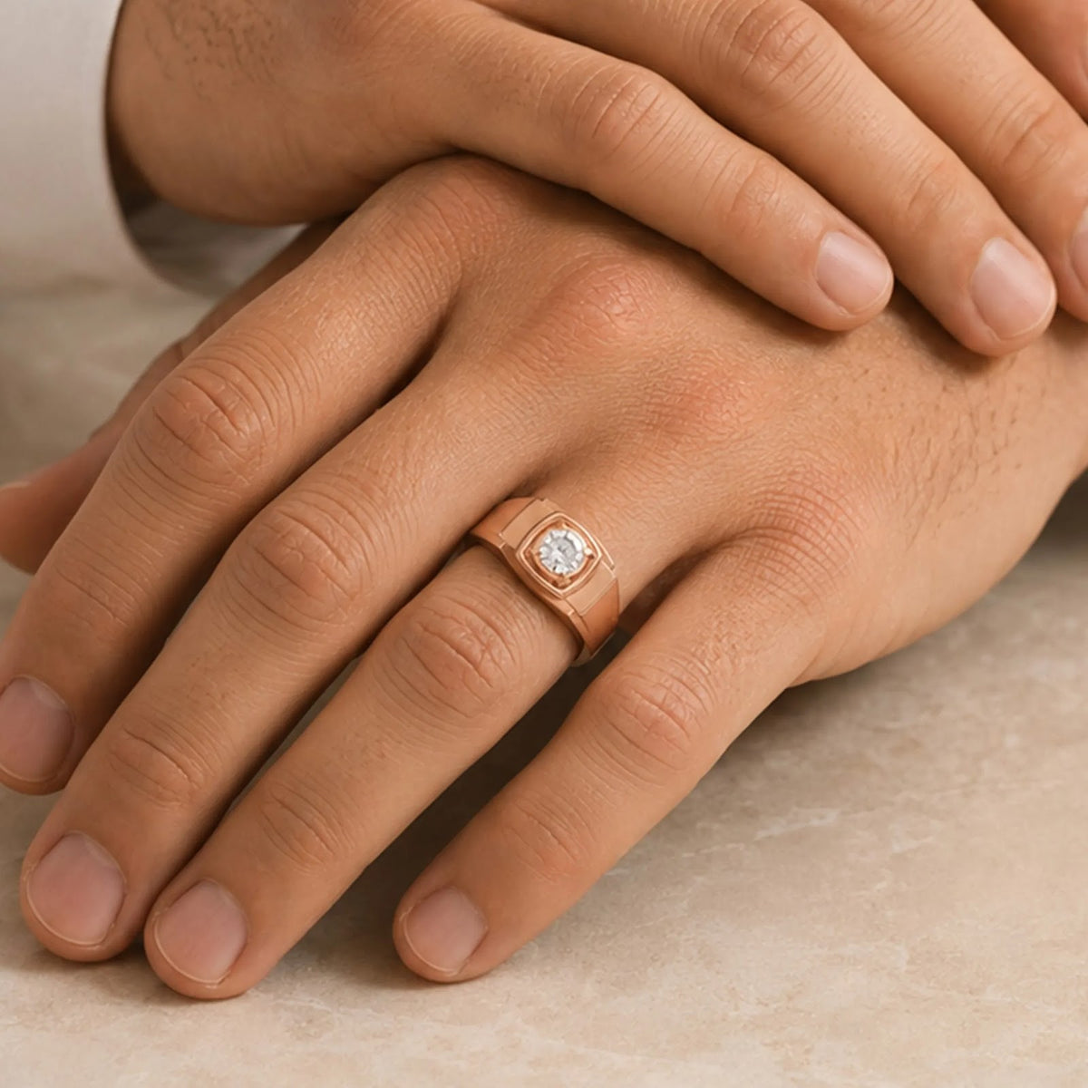 Creston Round Bezel Cushion Signet Ring — detail view