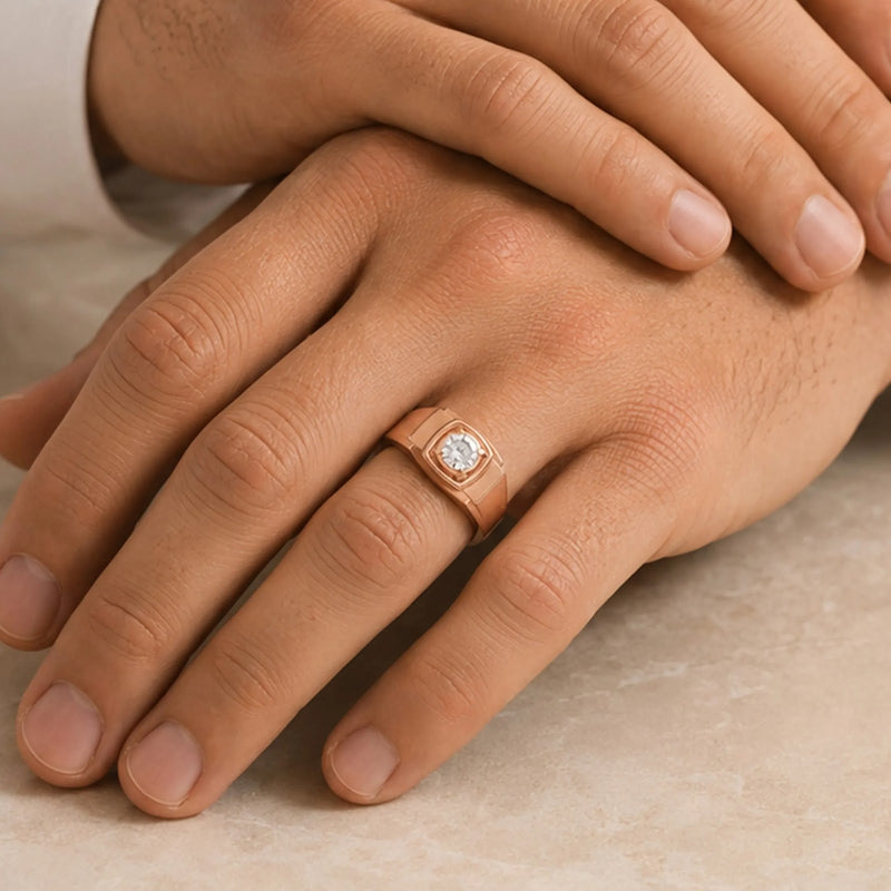 Creston Round Bezel Cushion Signet Ring — detail view