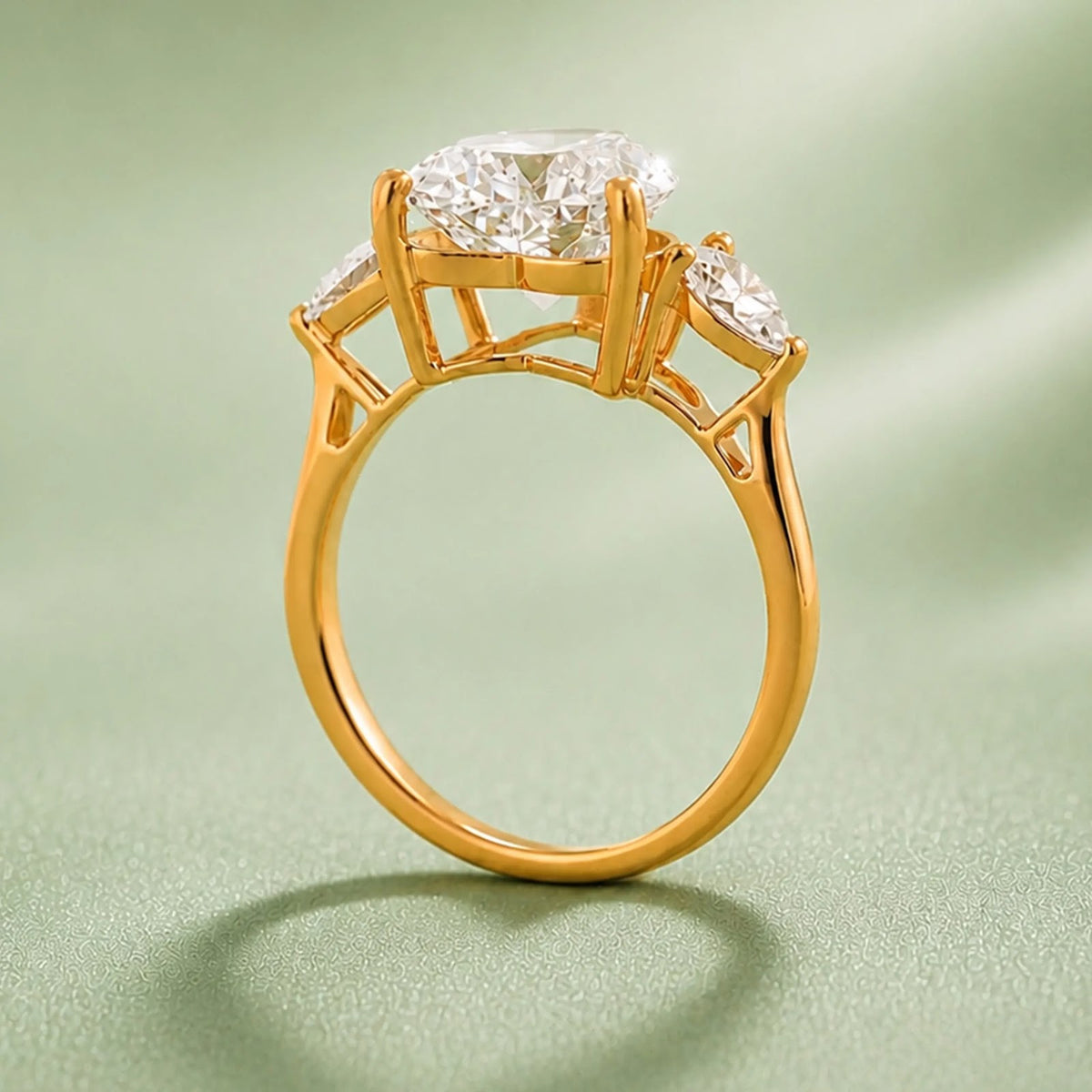 Trillium Pear Three-Stone Diamond Ring — profile view