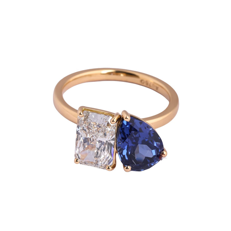 Azure Duet Radiant & Pear Toi et Moi Ring — view 3