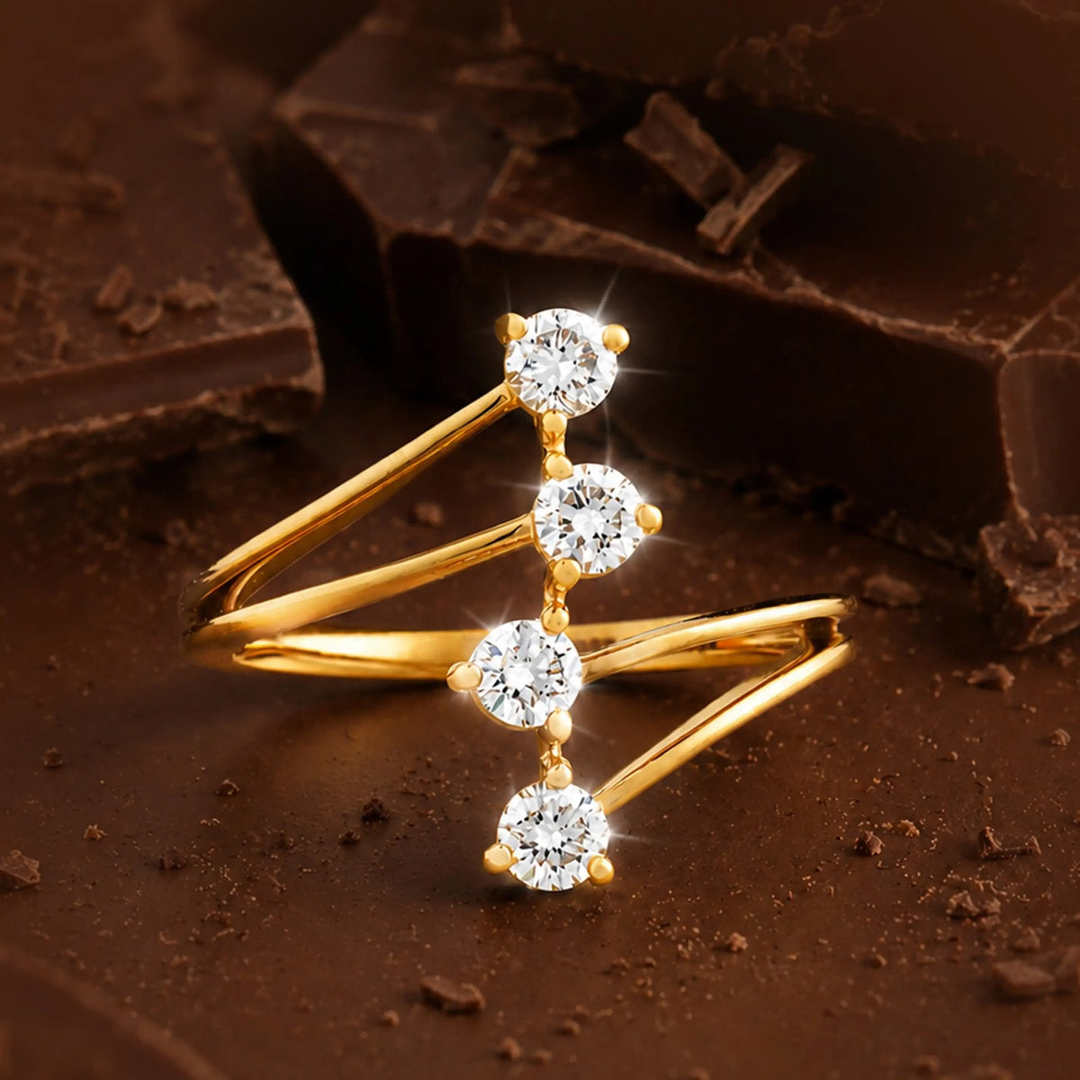 Vector Four-Diamond Open Statement Ring — editorial view