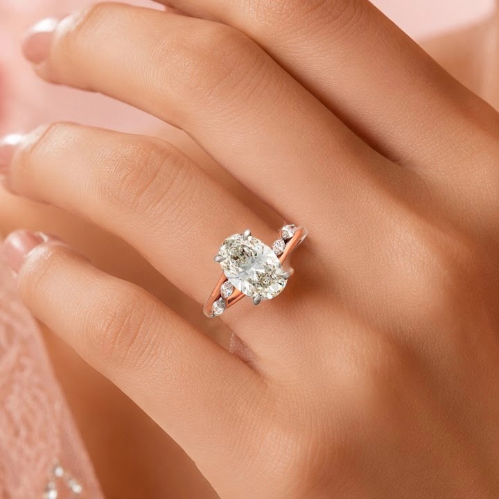 Amoria Oval Hidden-Halo Pavé Ring — worn view