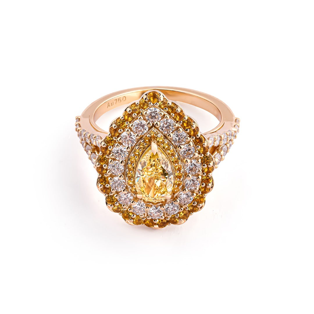 Saffron Royale Pear Halo Cocktail Ring — view 3