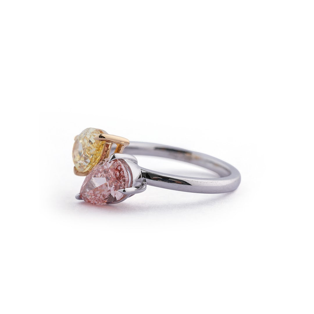Double Pear Toi et Moi Lab-Grown Diamond Ring - angled view