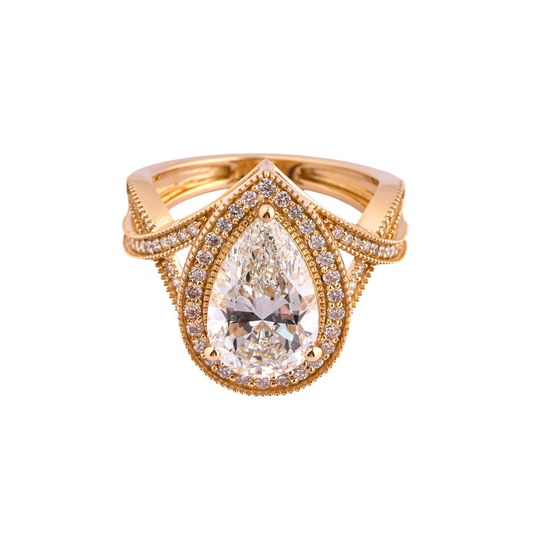 Regency Pear Double-Halo Milgrain Ring — view 3